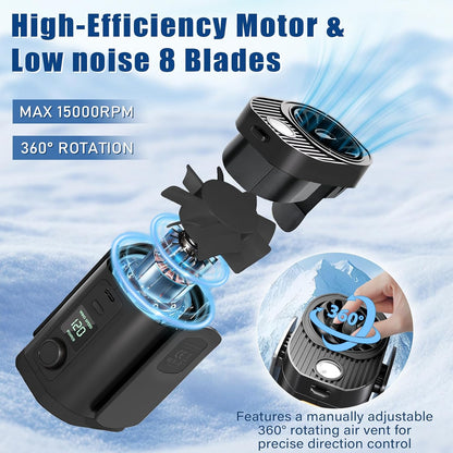 Portable Fan,120-Speed Adjustable Waist Clip Fan Turbo Cooling, Rechargeable Clip-On Personal Fan with LED flashlight,for Outdoor,Travel,Camping