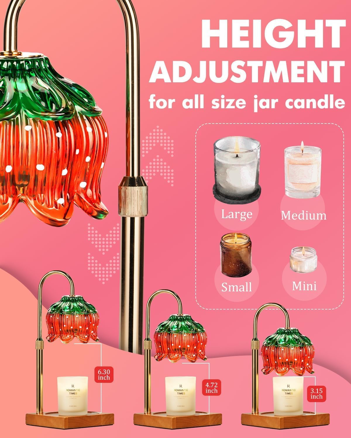 Funistree Flower Candle Warmer Lamp with Timer & Dimmer, Adjustable Height Candle Warmer, Christmas Birthday Gifts for Women Mom, House Warming New Home Decor, Wax Warmer with 2 Bulbs for Jar Candles
