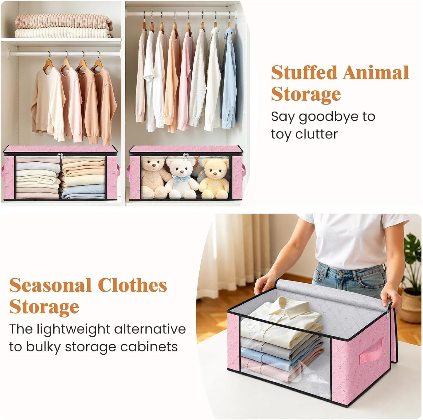 Fab totes 6 Pack Storage Bags for Clothes and Blanket, Foldable Closet Organizers and Storage with Zippers, Clear Window and Handles, Fabric Storage Bins for Sweater, Comforter, Bedding,Linen Sheets