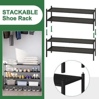 kiplant Small Shoe Rack, 4-Tier Bamboo Wood Shoe Rack for Entryway, Stackable Shoe Organizer for Hallway Closet, Free Standing Shoe Racks for Indoor & Outdoor