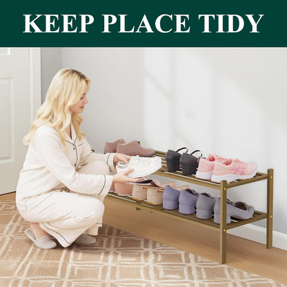 Smiry Bamboo Shoe Rack, 3 Tier Free Standing Wooden Shoe Organizer, Stackable Wood Shoe Storage Shelf for Closet, Entryway, 5 Horizontal Slats, 26.8"x11"x18.3", Natural