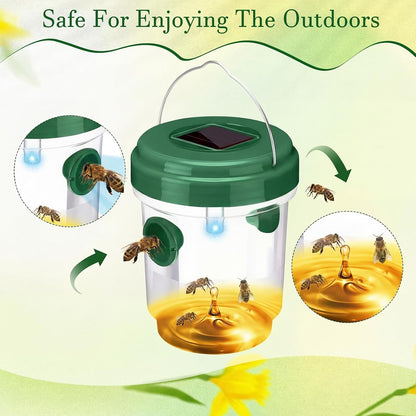 Wasp Trap Solar Powered Bee Trap Reusable Fly Traps Outdoor Hanging Wasp Killer with UV LED Light Flying Insects Bee Killer for Indoor Outside Patio Garden Home (6, Yellow)