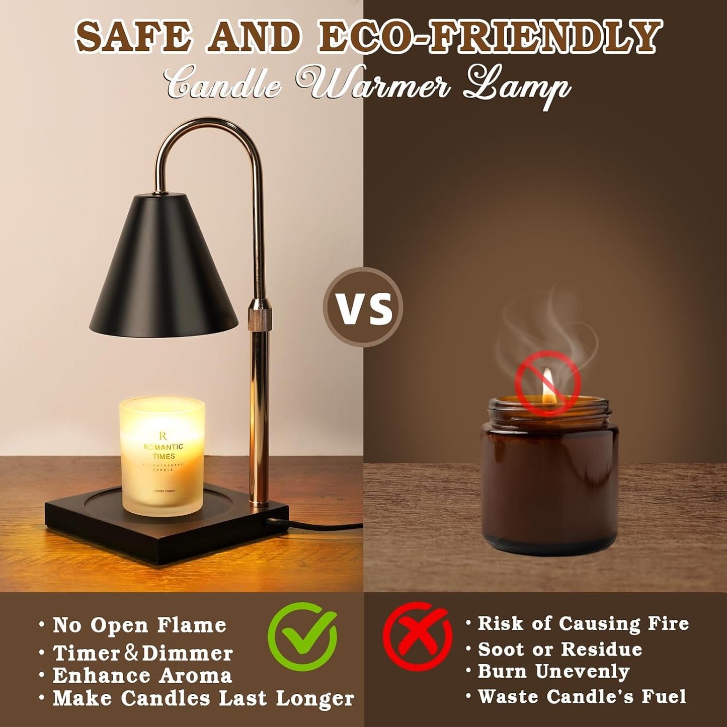 Candle Warmer Lamp Wood with Timer, Dimmable Electric Candle Lamp Warmer for Jar Candles, 2*35 Watt Bulb, Mothers Day Birthday Gifts for Women Men, Decorative Wooden Candle Lamp for Bedroom Home Decor