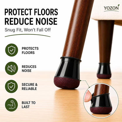 YOZON Chair Leg Floor Protectors Felt Furniture Pads Silicone Caps | Chair Leg Protectors for Hardwood Floors 32 Pack Anti-Scratch Reduce Noise Clear Round Medium Fit 3/4" to 1-3/16" (19-30mm)