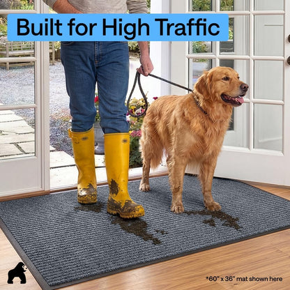 GORILLA GRIP Waterproof Traffic Guard Door Mat, Heavy Duty Entryway Mats, Strong Backing Commercial Utility Rugs for Office Hallway, Garage Floor and Home, Low Profile Carpet Runner, 29x17, Black