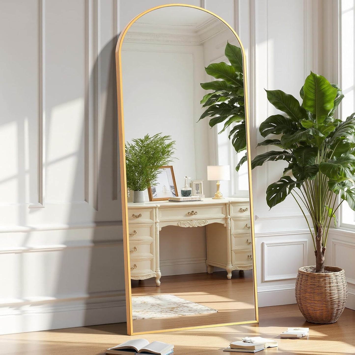 OLIXIS 64"x 21.5" Arched Mirror Full Length, Full Body Mirror with Stand, Hanging or Leaning for Wall, Floor Standing with Shatter-Proof Glass for Bedroom, Living Room, Long, Black