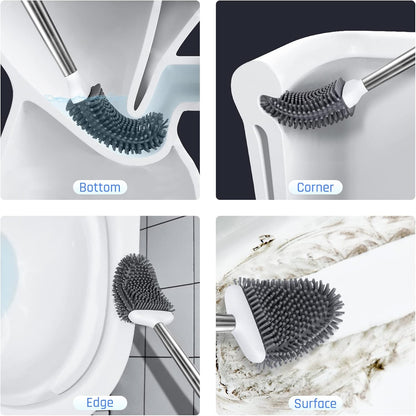 Sellemer Toilet Brush and Holder Set - Flexible Toilet Bowl Brush Head with Silicone Bristles, Compact Size for Storage and Organization, Ventilation Slots Base (1 Pack, Silver)