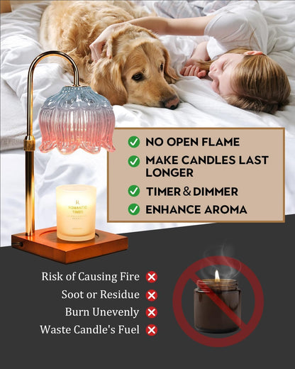 Funistree Flower Candle Warmer Lamp with Timer & Dimmer, Adjustable Height Candle Warmer, Christmas Birthday Gifts for Women Mom, House Warming New Home Decor, Wax Warmer with 2 Bulbs for Jar Candles