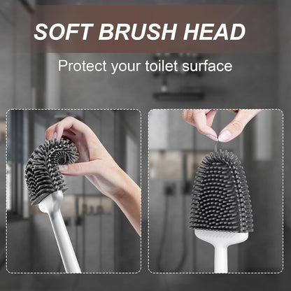 Sellemer Toilet Brush and Holder Set - Flexible Toilet Bowl Brush Head with Silicone Bristles, Compact Size for Storage and Organization, Ventilation Slots Base (1 Pack, Silver)