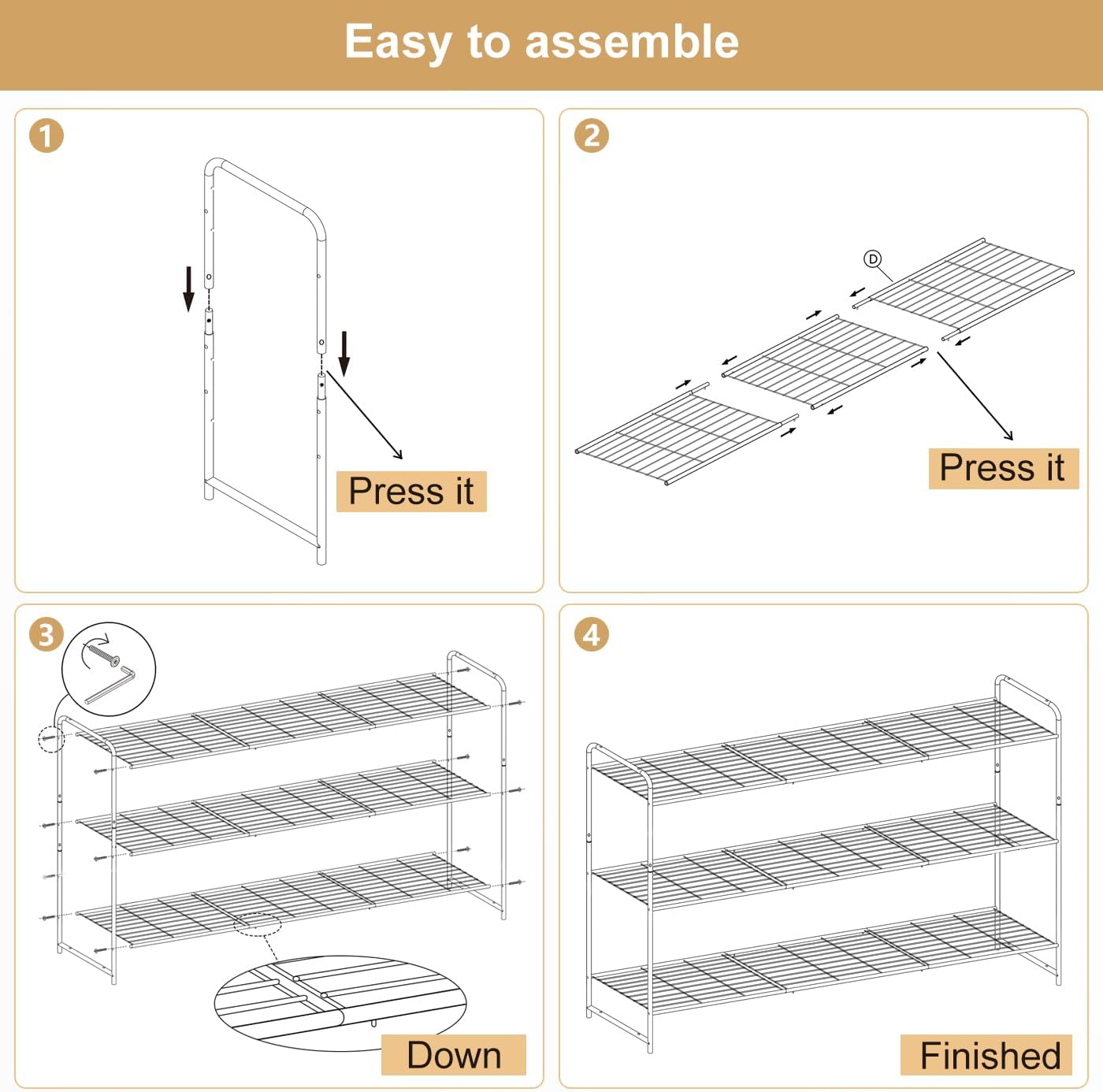 KEETDY 3-Tier Long Shoe Rack for Closet Metal Shoe Organizer for Entryway, Wide Stackable Shoe Storage Shelf with Sturdy Wire Grid for Closet Floor, Bedroom, Black