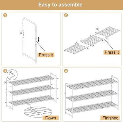 KEETDY 3-Tier Long Shoe Rack for Closet Metal Shoe Organizer for Entryway, Wide Stackable Shoe Storage Shelf with Sturdy Wire Grid for Closet Floor, Bedroom, Black