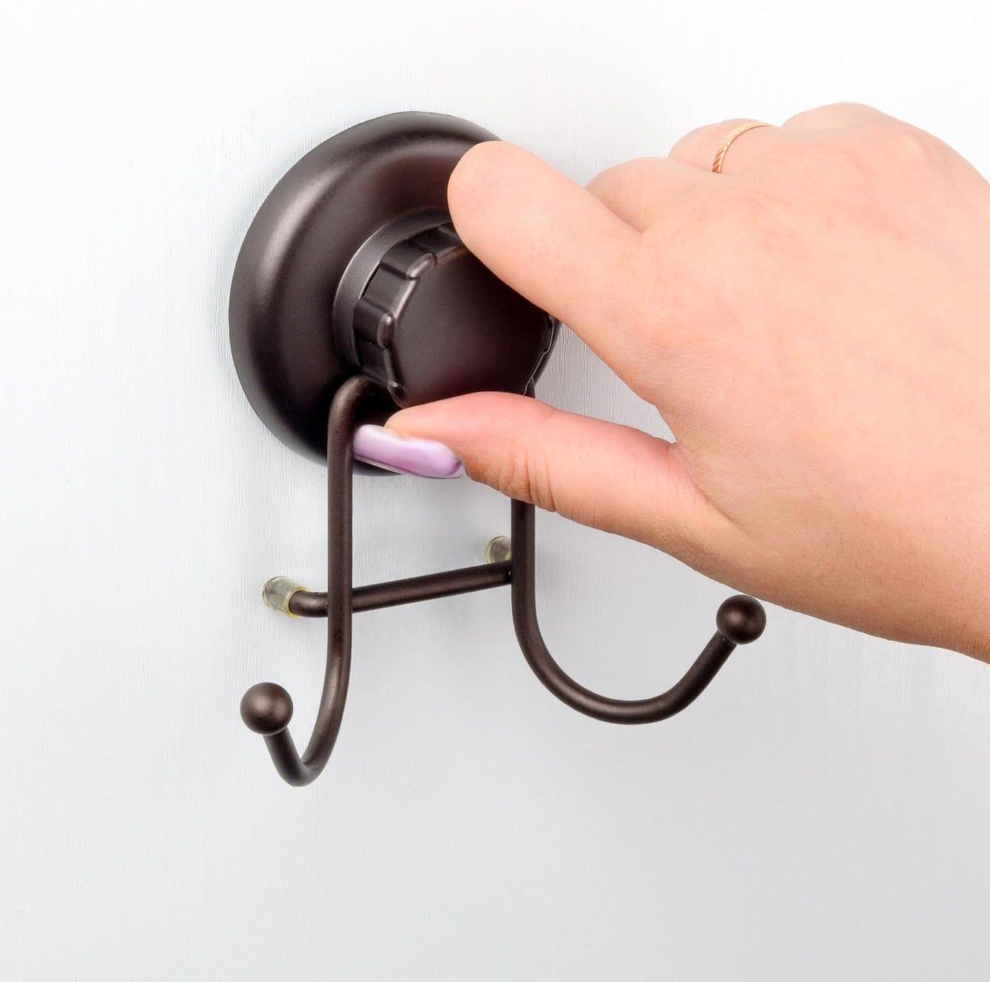 HASKO Suction Cup Hooks for Shower Wall, Removable Towel Hooks for bathrooms, Includes Optional No Drill Adhesive Mount for Inside Shower, Rustproof Stainless Steel - 2 Pack, Bronze