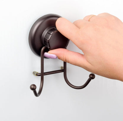 HASKO Suction Cup Hooks for Shower Wall, Removable Towel Hooks for bathrooms, Includes Optional No Drill Adhesive Mount for Inside Shower, Rustproof Stainless Steel - 2 Pack, Bronze