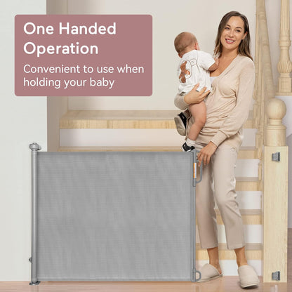 Retractable Baby Gate, Momcozy Mesh Baby Gate or Mesh Dog Gate, 33" Tall,Extends up to 55" Wide, Child Safety Gate for Doorways, Stairs, Hallways, Indoor/Outdoor