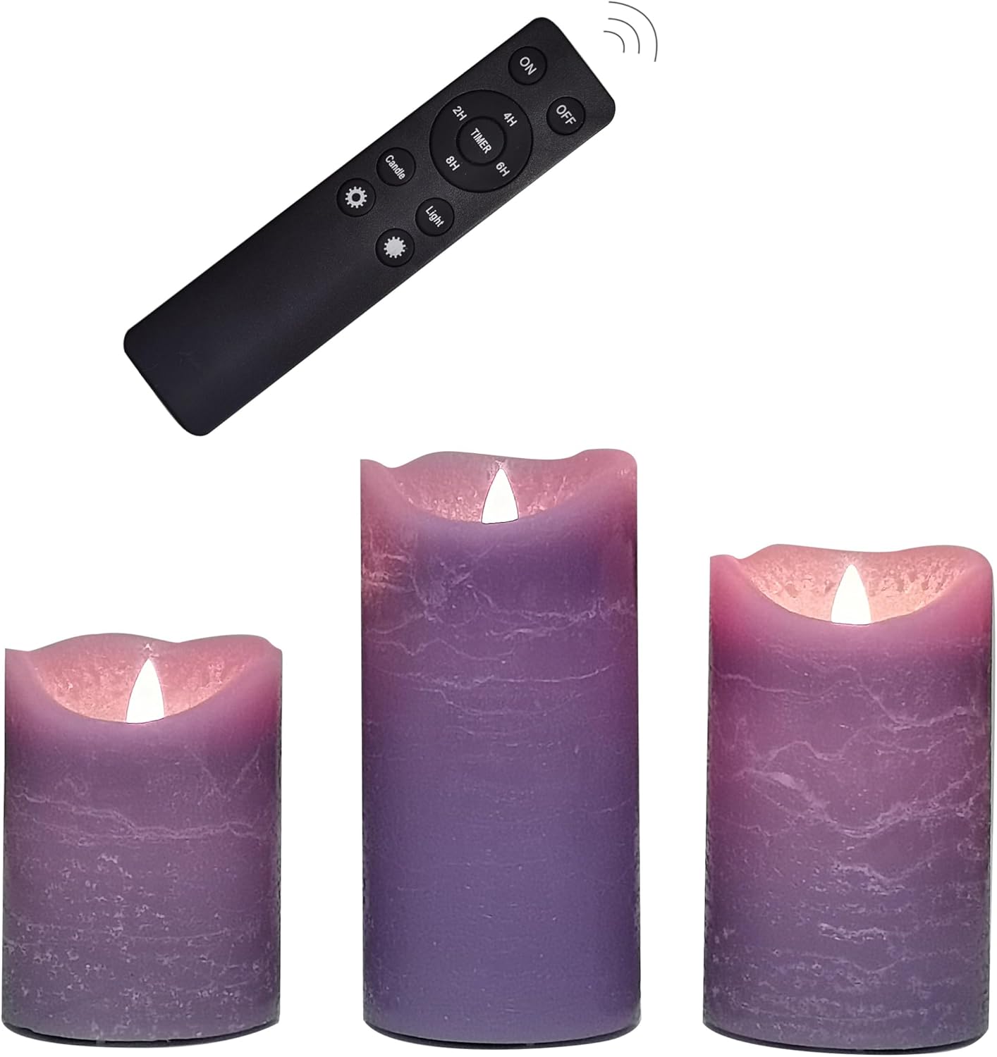 Battery Operated Flameless Candles with Remote Timer Real Wax Realistic Bright Flicker Flickering Electric Electronic LED Pillar Lights Home Wedding Party Decorations Set of 3 Rustic Texture Gray Grey