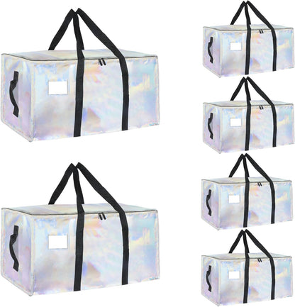8 Pack-Extra Large Heavy Duty Moving Bags - Waterproof Storage Totes with Handles & Zippers, Foldable for College Dorm, Storage (Clear)