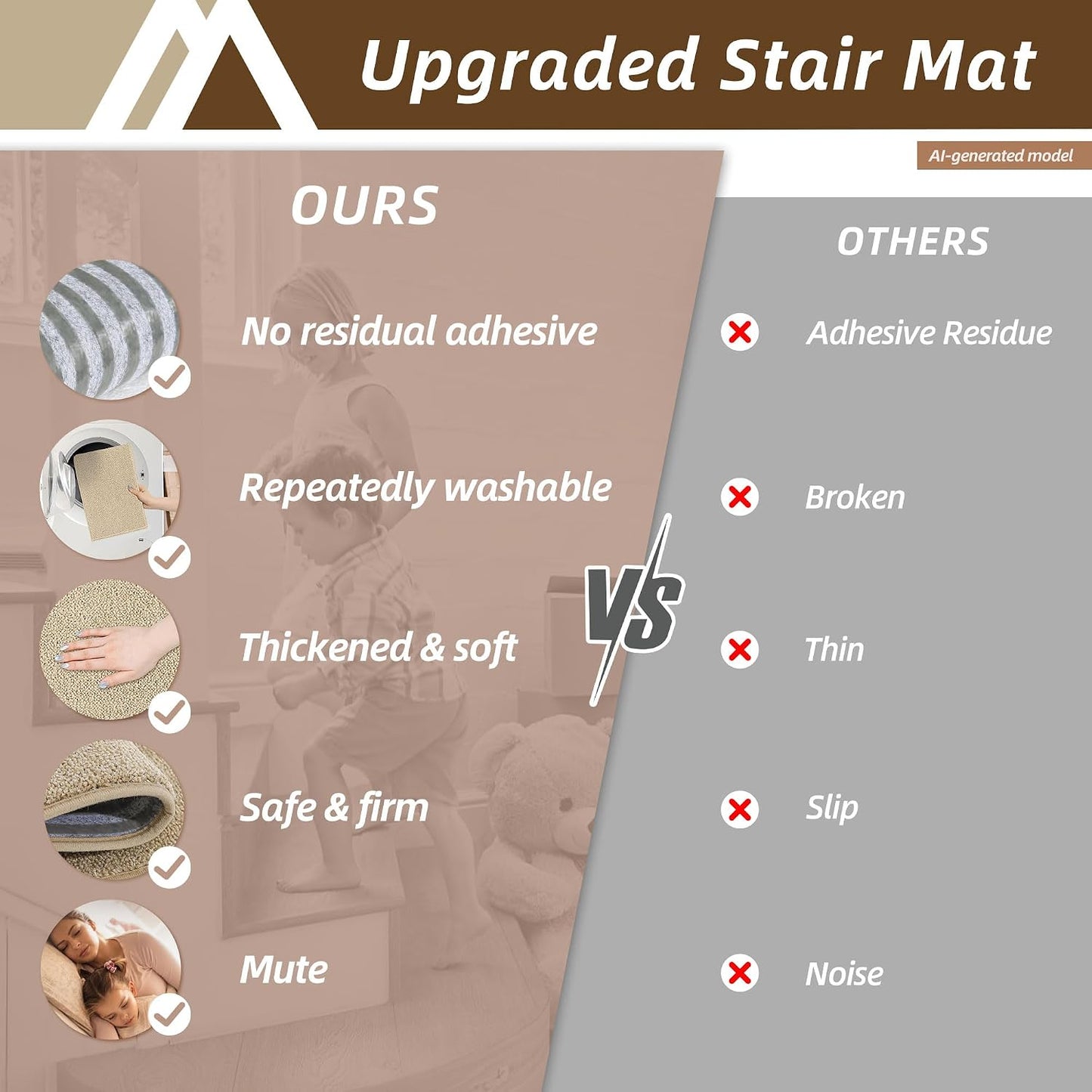 COSY HOMEER Stair Treads Non-Slip Carpet Stair Treads for Wooden Steps, Indoor Stair-Runner Rugs for Kids Elders & Pets 28"x9" (4Pc, Dark Gray)