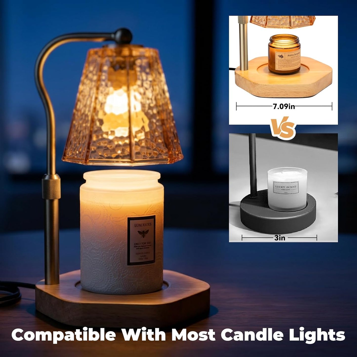 LALISU Candle Warmer Lamp with Timer and Dimmer, Vintage Electric Melter Candle with 2 Bulbs, Melter Scented Height Adjustable Compatible with Jar Candles, House Warming Gifts (Black)