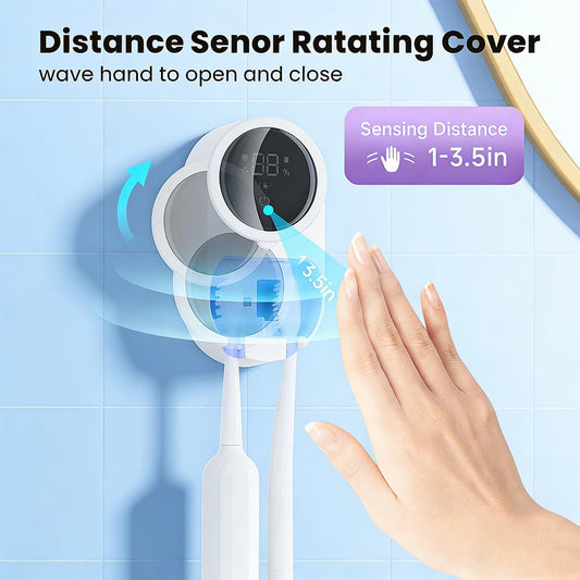 Toothbrush Holder and Cleaner Razor Holder/Dryer Light Cleaning and Air Drying Automatic Ratating Cover Rechargeable Wall Mounted for Bathroom Portable for Trip