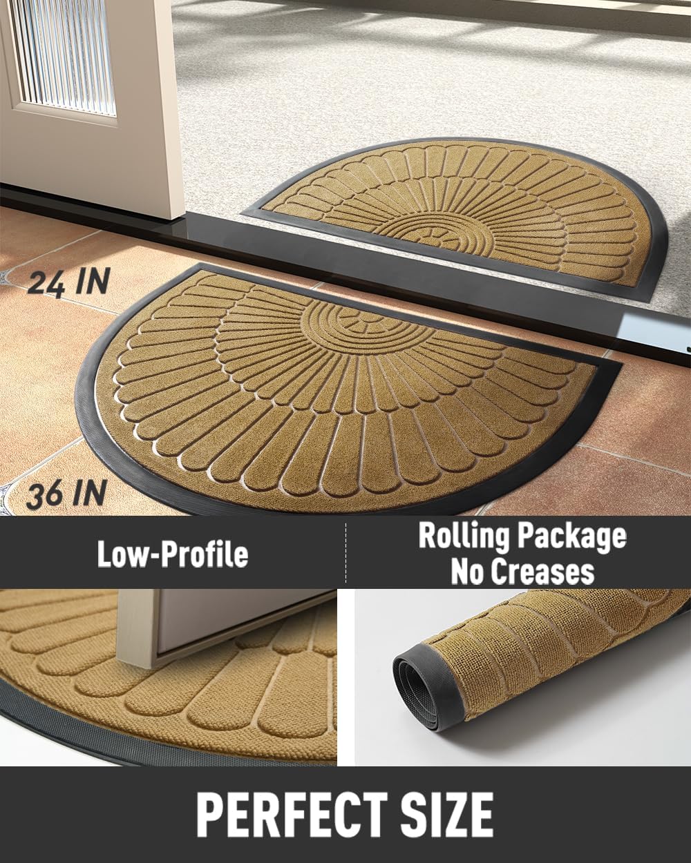 tchdio Door Mat Outdoor Indoor Entrance Doormat-Semicircular Durable Rubber Non Slip Front Door Mat for Outside Inside Entry Entryway Dirt Trapper WelcomeMat for Muddy Paws and Shoes-Black 17”x30”