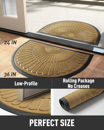 tchdio Door Mat Outdoor Indoor Entrance Doormat-Semicircular Durable Rubber Non Slip Front Door Mat for Outside Inside Entry Entryway Dirt Trapper WelcomeMat for Muddy Paws and Shoes-Black 17”x30”