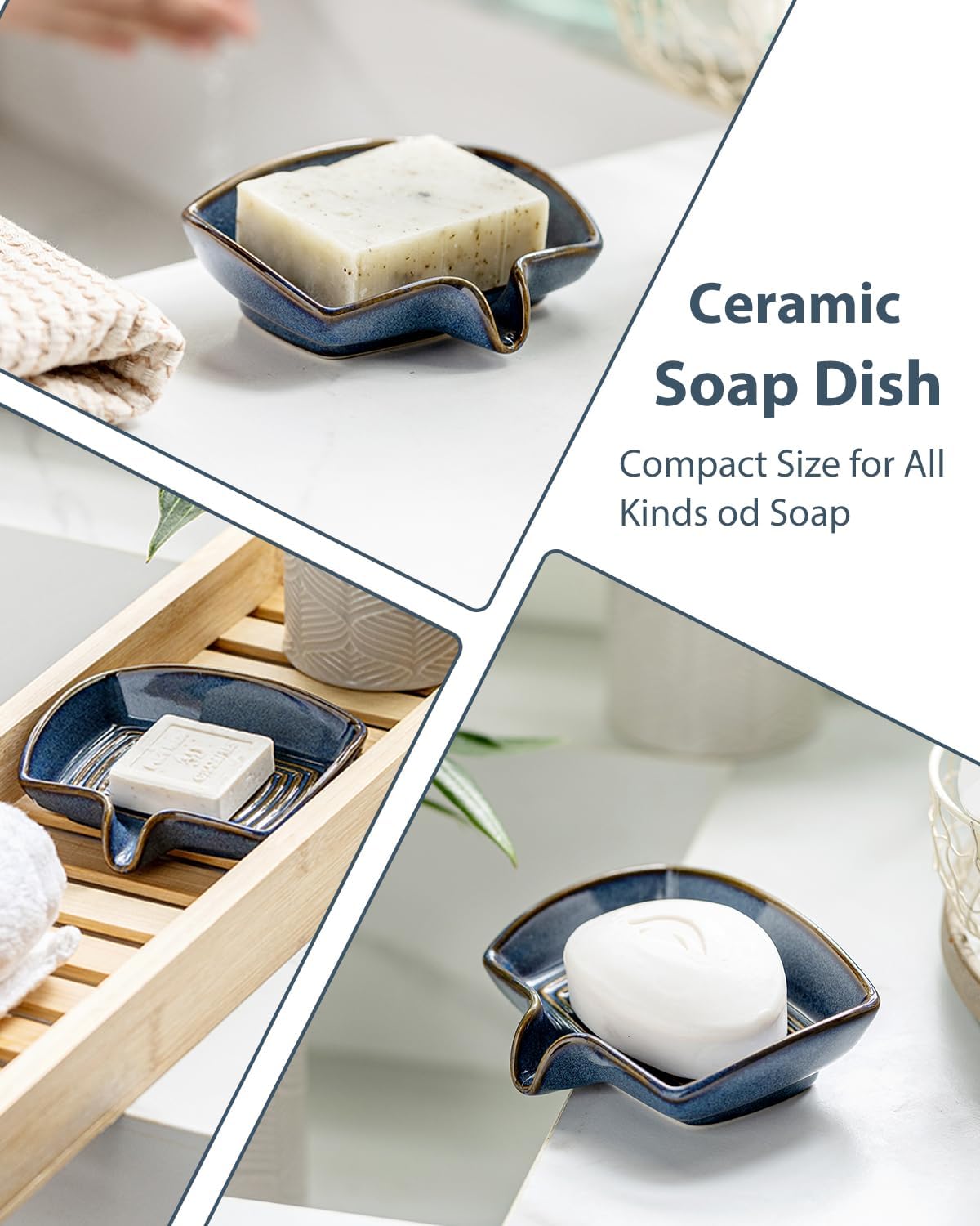 Self Draining Soap Dish, Ceramic Drain Soap Holder Waterfall Design Soap Saver for Shower, Bathroom, Sink, Kitchen and Countertop, Keeps Dry, Green