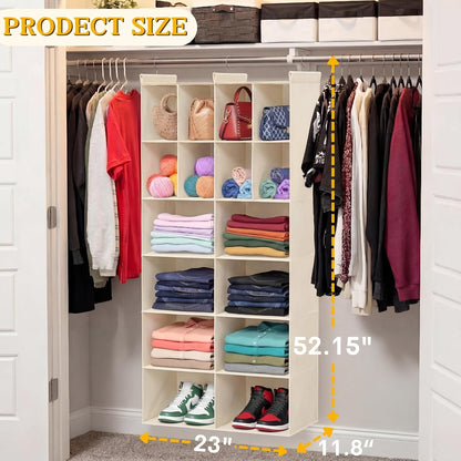 Ofiray-home 6 Tier Hanging Closet Organizer, 16 Compartments Sweater Organizer for Closet with 3 Sturdy Hooks, Closet Organizers and Storage, Wardrobe, Rv, Garment Rack, Grey