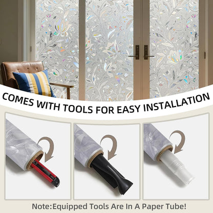 Frosted Window Privacy Film Static Cling, Removable Reusable Glass Sticker, Anti-UV Heat Blocking Decorative Window Film for Home Bathroom Bedroom with Installation Tools Frosted White 17x78inch