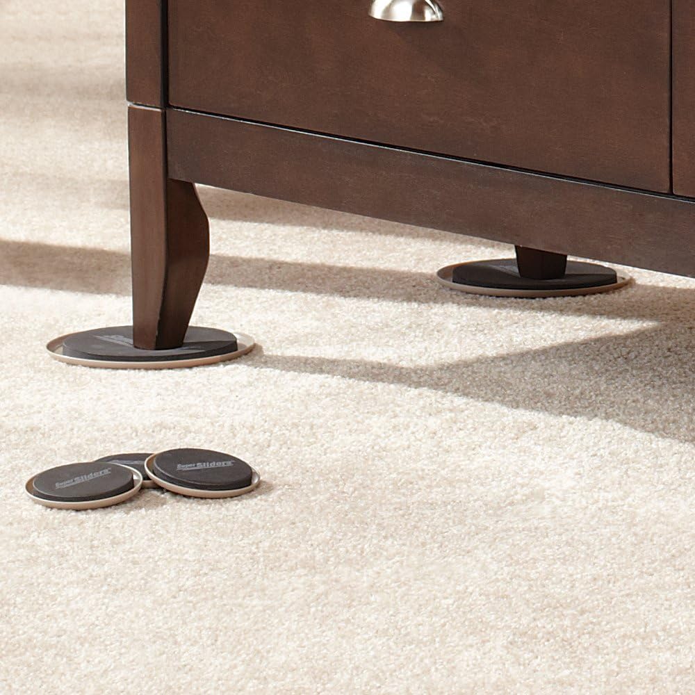 Super Sliders 8-Piece 7" and 3-1/2" Round Reusable Furniture Sliders for Carpet, Anti-Slip Protective Furniture Moving Pads for Beds, Sofas, Dressers, Beige