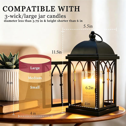 Candle Warmer Lamp with Timer Dimmer,Electric Candle Lamp Lantern Style,Compatible with 3 Wick/Large Candle,Fully Enclosed & Hangable Designed for Family with Pet,Children