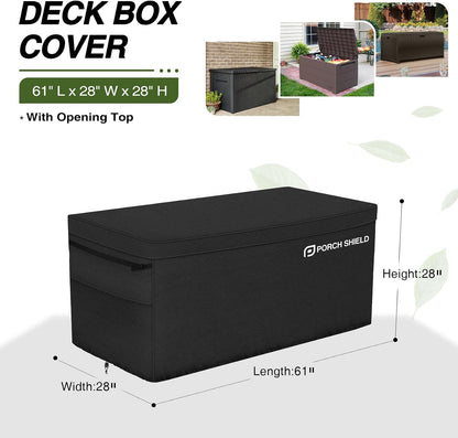 Porch Shield Patio Deck Box Storage Cover - 600D Outdoor Waterproof Cover for 150-230 Gallon Box Tear Resistant Rectangular Fire Pit Table Covers 62 x 29 x 28inch Black