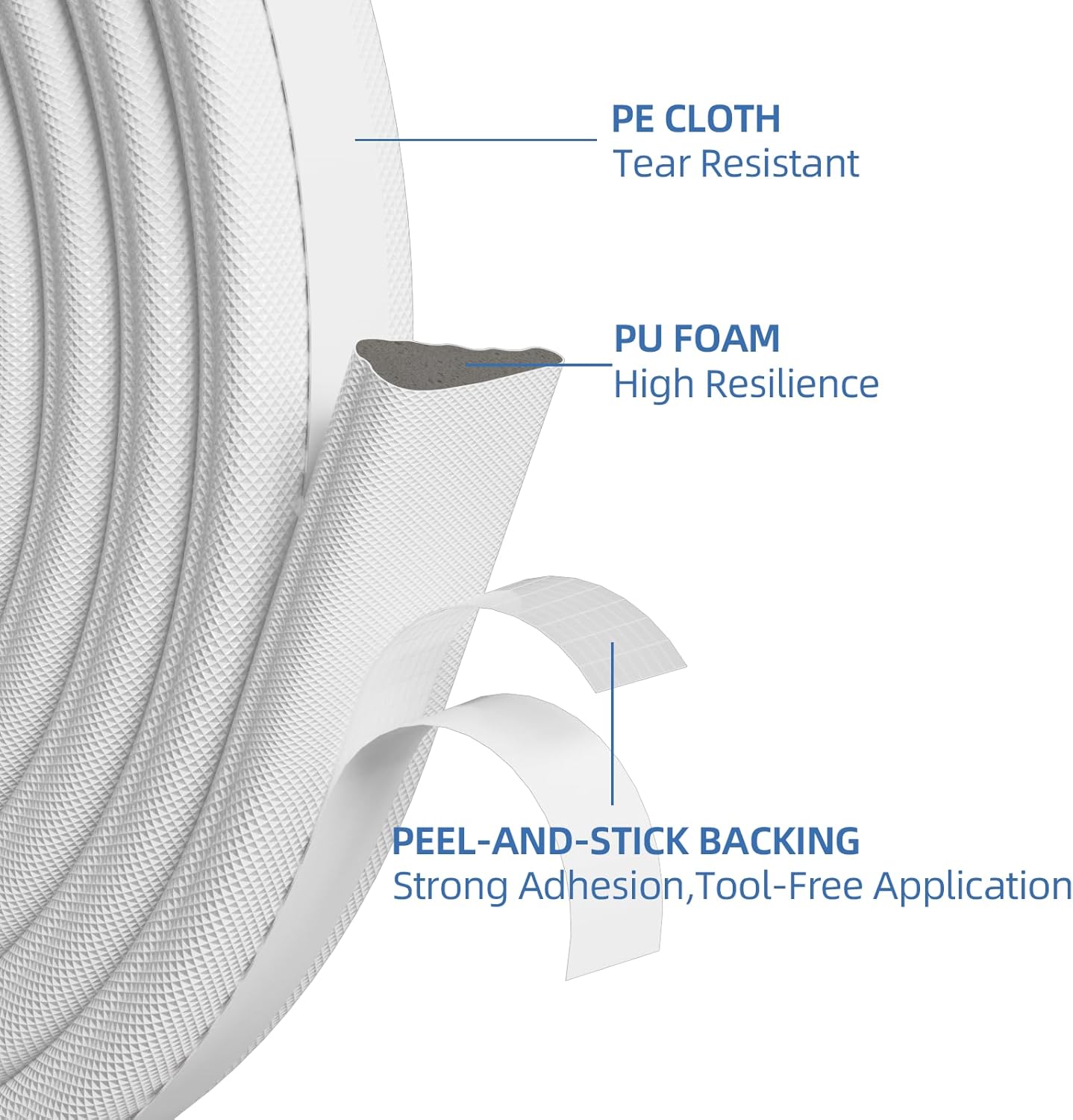 118”Wedge Weather Stripping Door Seal Strip for Door Frame,Self-Adhesive Window Insulation for Winter,Dark Foam Gap Filler for Light Noise Blocker,Front Exterior Door Side Draft Stopper,White