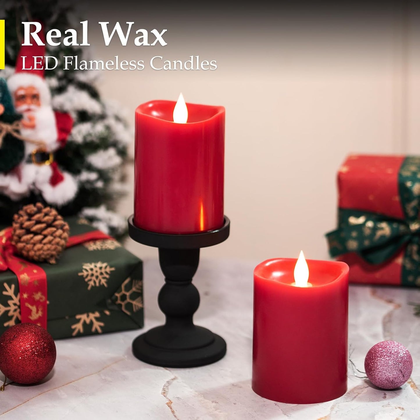 3"x4" Flickering Flameless Battery Candles with Timer, White Realistic LED Pillar Candles, Set of 2 Large Remote-Operated Candles for Home Indoor/Outdoor & Holiday Decor