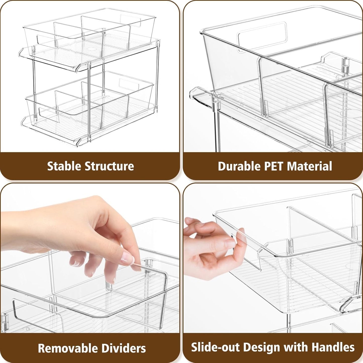 Fabspace Bathroom Under Sink Organizers and Storage, 2 Tier Vanity Countertop Pull-out Cabinet Organizer, Storage Container, Multi-Purpose Kitchen Pantry Organization with Dividers, 2 Packs