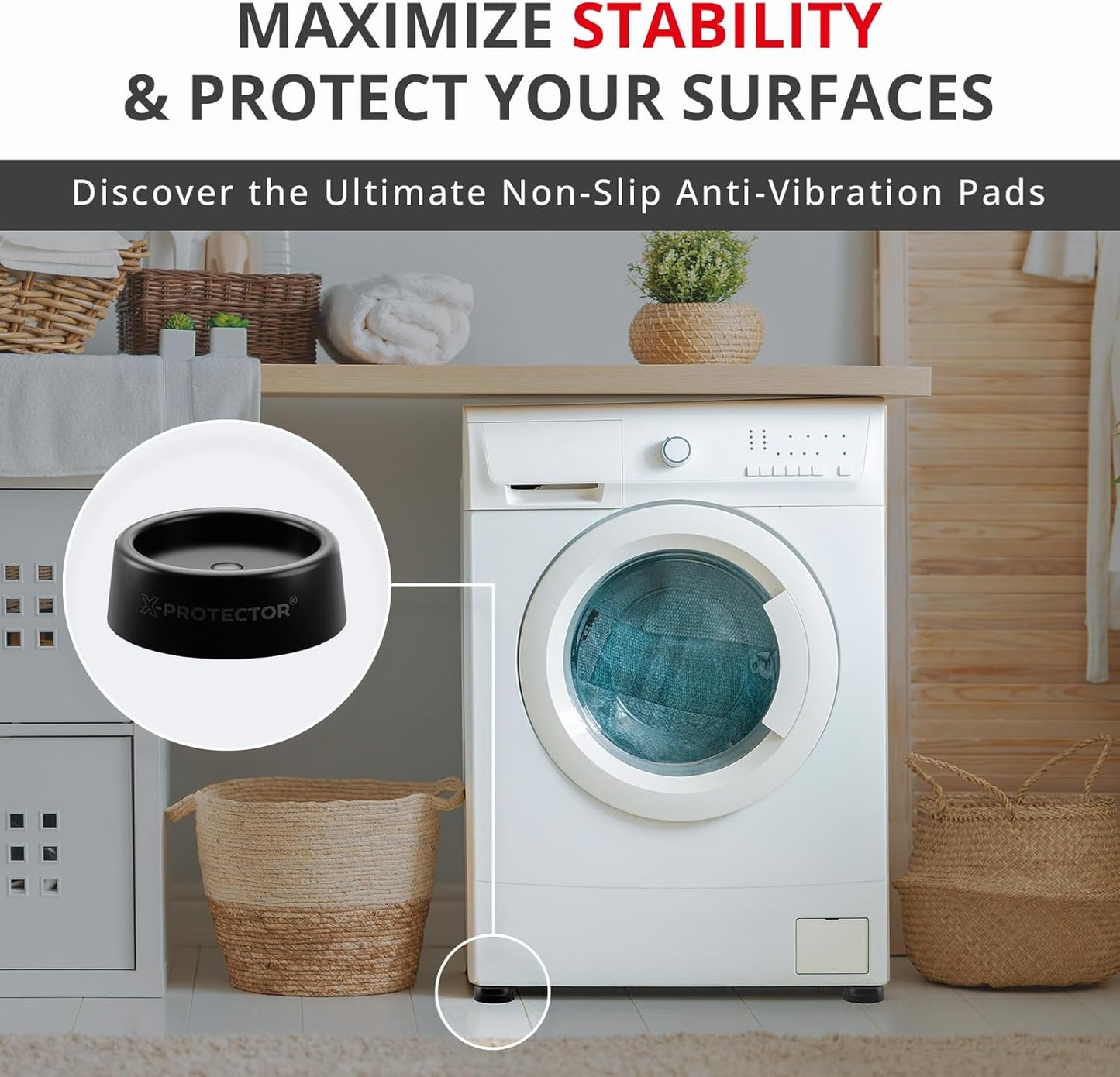 X-Protector Anti Vibration Pads for Washing Machine 4 PCS - Premium Anti Vibration Pads for Washer with Non-Slip Bottom - Washing Machine Anti Vibration Pads - Keep Washing Machine from Moving!