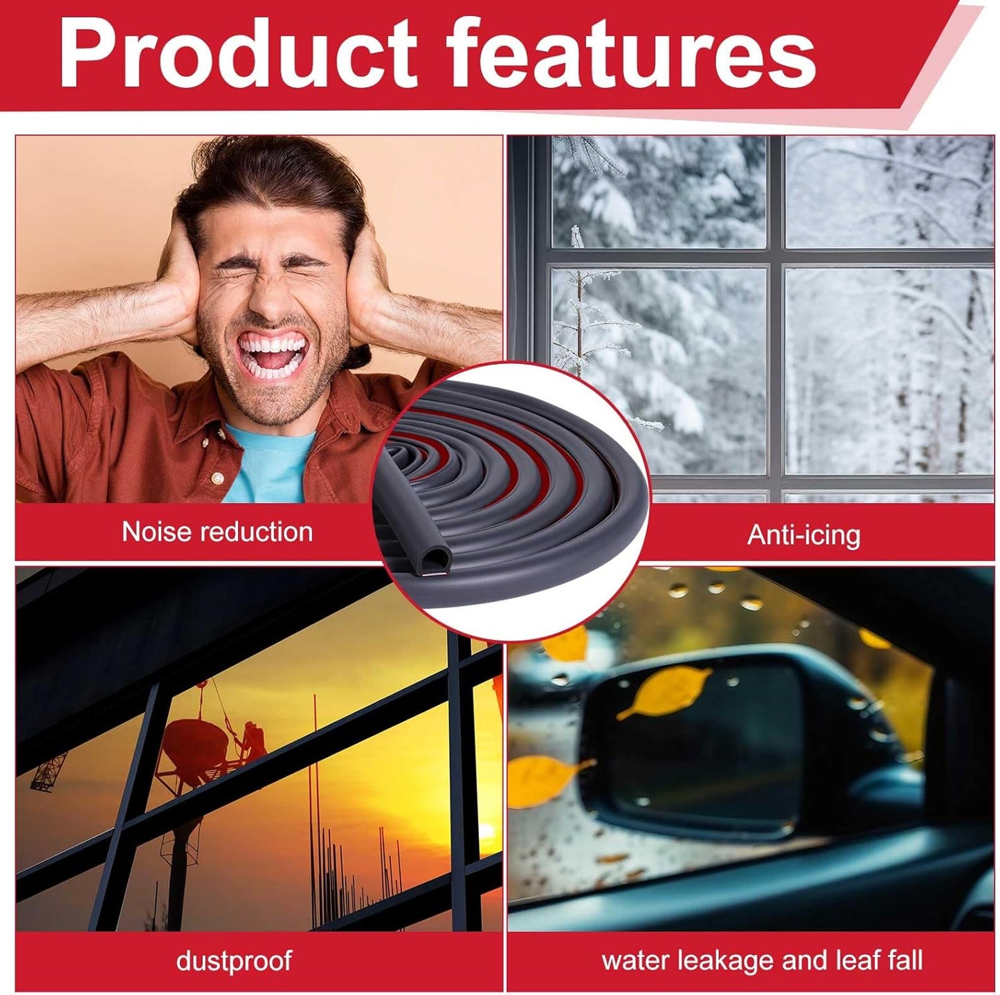 Pangda 10Ft D Shape Rubber Weather Stripping Foam Self-Adhesive EPDM Door Seal Strip for Noise Reduction Waterproof Dustproof for Cars Boats Truck RVs Windows Doors (3/4" W × 3/4" H)