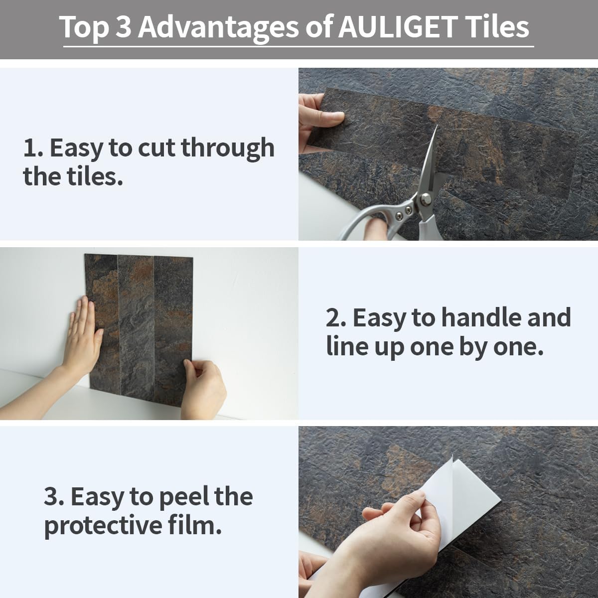 AULIGET 40-Piece Polished White Marble with Gold Peel and Stick Backsplash Wall Tiles, 3" x 12" PVC Faux Stone Stick on Tiles for Backsplash Kitchen, Bathroom, Laundry Room, Camper, Fireplace