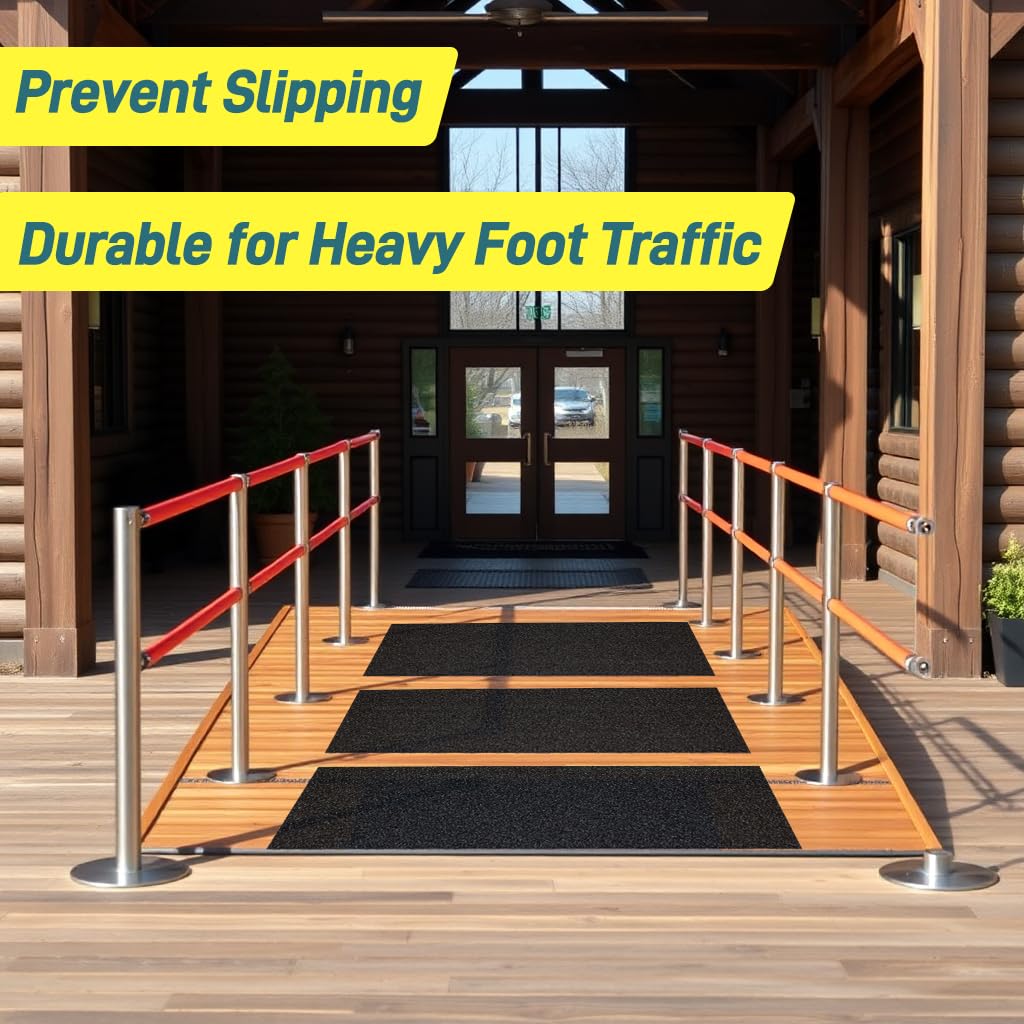 Anti Slip Tape, 12 Inch x 16 Ft Grip Tape for Stairs Outdoor/Indoor, Waterproof Non Skid Roll for Stair Treads Non Slip, High Traction Friction Abrasive Adhesive Stair Steps - Black