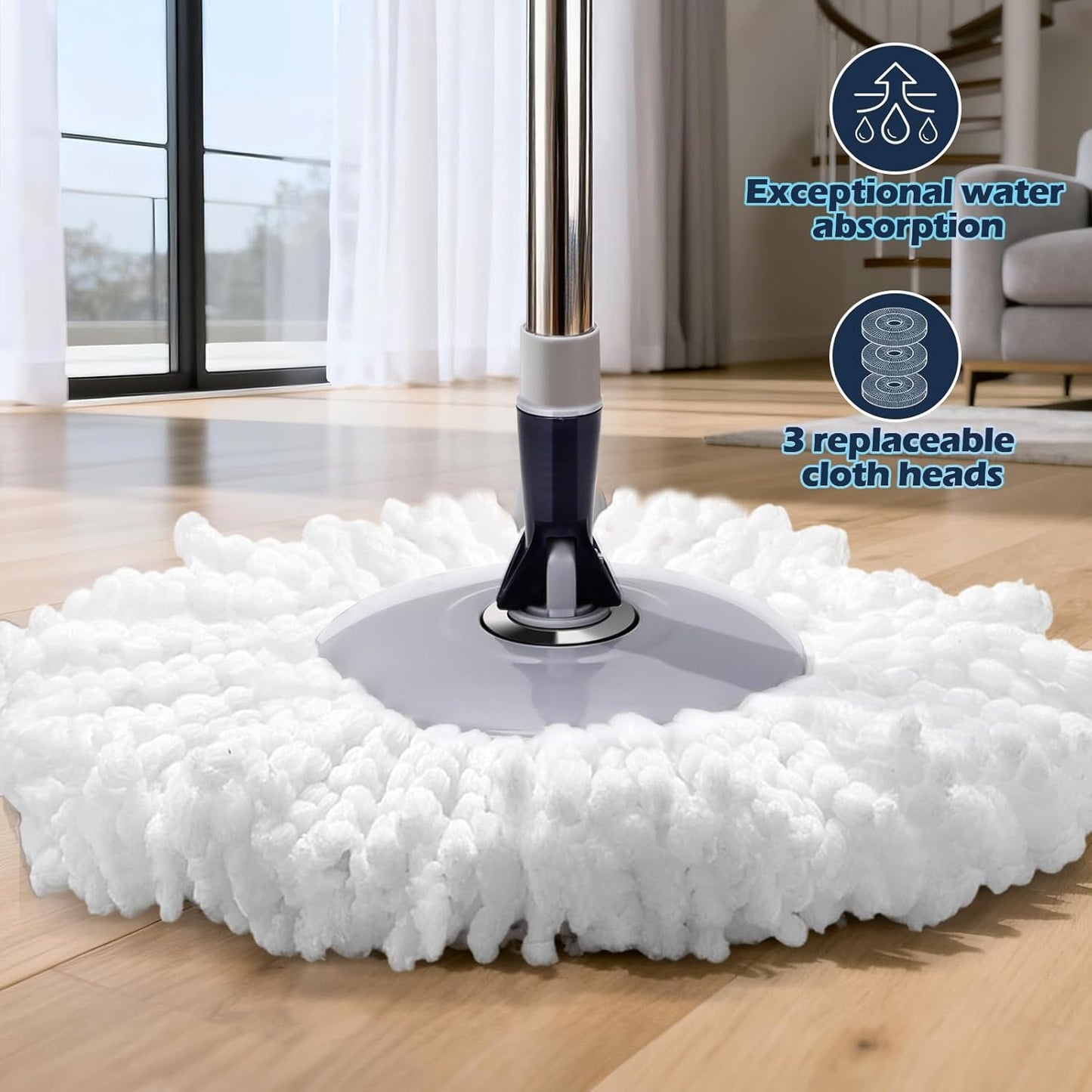 Spin Mop Bucket System,Masthome Pedal Spin Mop and Bucket with Wringer Set,EasyWring Microfiber Mop with 3 Mop Pads,360°Spinning Floor Cleaning System - Home & Office Suitable