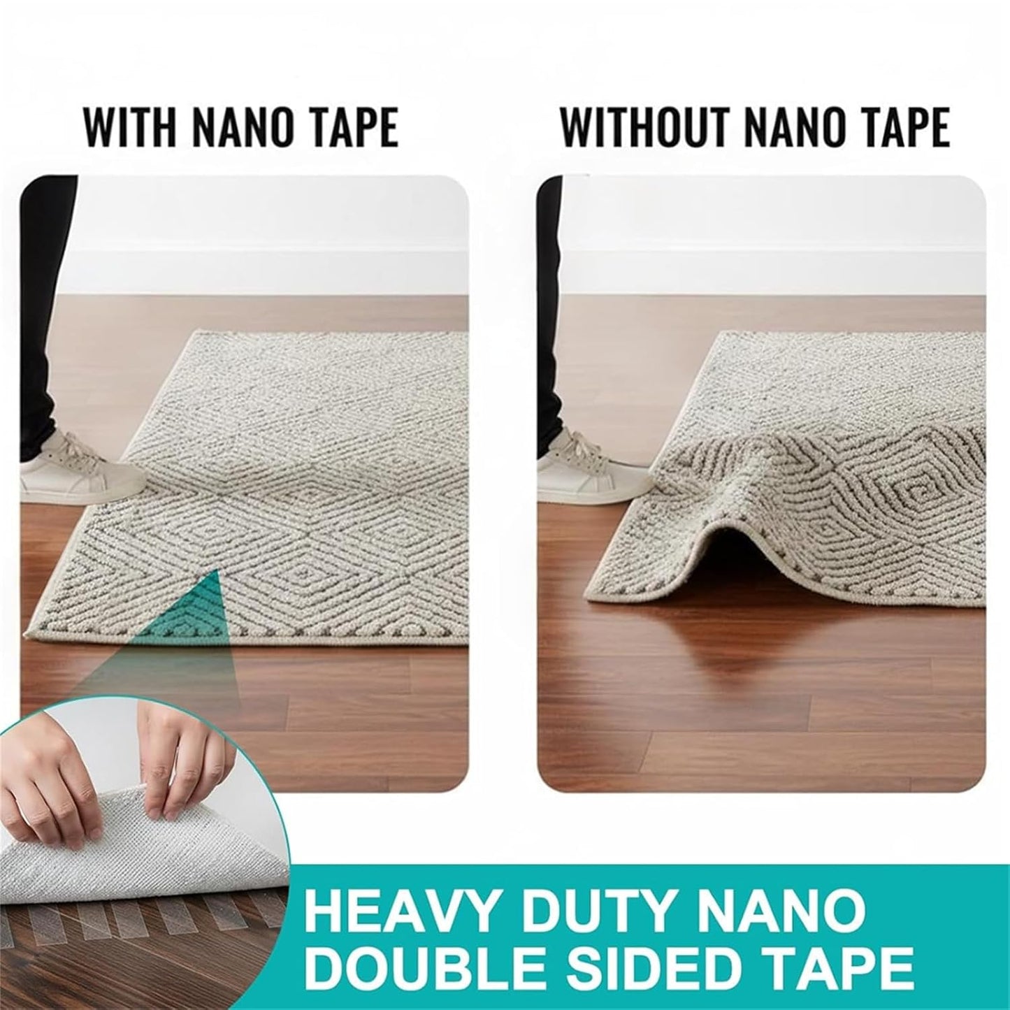 ikaufen Heavy Duty Nano Double Sided Tape, Removable Clear Adhesive Tape, Washable & Reusable Nano Grip Tape for Rug Fixing, Home Decor, Office Organization (6M/19.7FT) (1)
