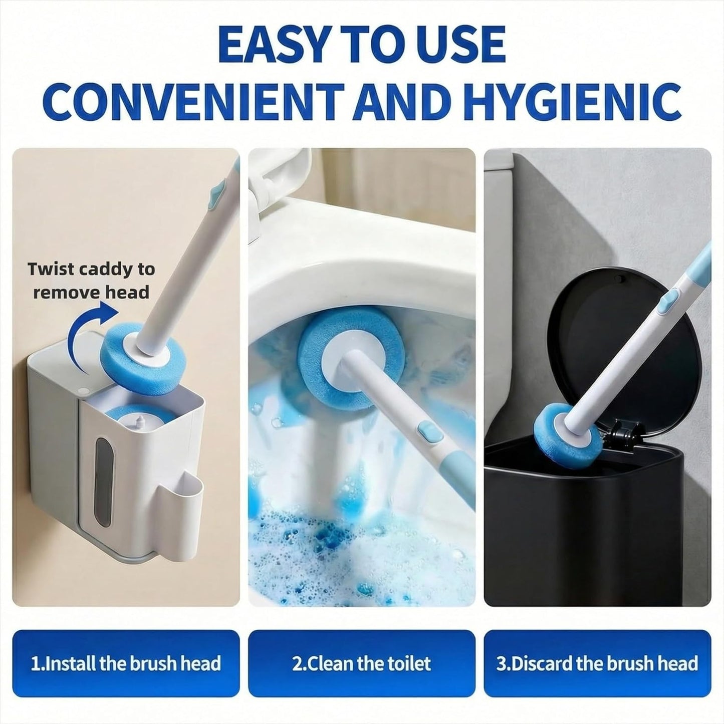 RV Toilet Brush, RV Accessories, Wall Mount Toilet Brush, 64 Toilet Refills | Hands Free Toilet Brush, One-Button Release, RV Toilet Brush and Holder Set, Compact Design, Camper Bathroom Accessories