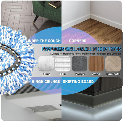 Easywring 1-Tank System,Mop Replacement Heads for O-Ceda Mop Replace Head, Spin Mop Heads Replacements, Microfiber Spin Mop Refills, Easy Cleaning Mop Head Replacement (White-3pcs)