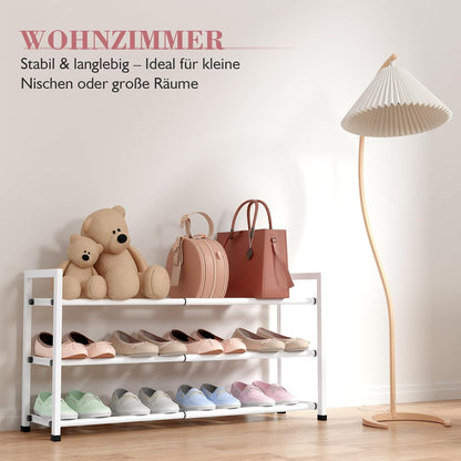 Bumusty 3-Tier Expandable Shoe Rack for Closet, 18“-33” Adjustable Shoe Rack for Small Space, Small Shoe Organizer for Front Door, Sturdy Metal, Black