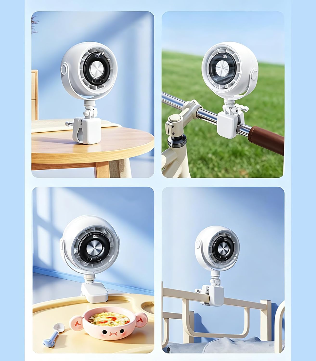 Rechargeable Clip on Fan for Bed with 4000mAh Battery, 4-Speed Quiet With Night Light,360° Rotate,Detachable Small Clip Fan Dorm Fan Student Bed Desk Bike Crib Treadmill Camping Traveling