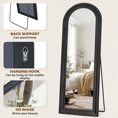 Solid Wood Full Length Mirror - 65"x22" Arched Floor Mirror, Free Standing & Wall Mounted - Elegant Design for Bedroom, Dressing Room, Hallway, Brown