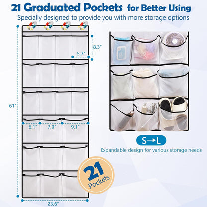 Over The Door Cruise Ship Organizer - Cruise Ship Magnetic Door Organizer with 15 Size-Graded Pockets, Hanging Magnetic Cruise Storage Shoe Rack for Cabin, 2026 Cruise Essential, 9 Hooks(White)