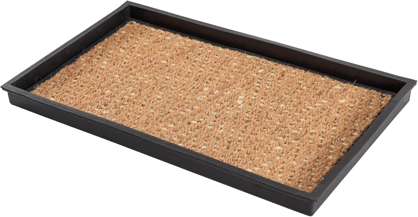Anji Mountain Heavy Duty Waterproof Rubber Shoe Storage Mat Organizer/Boot Storage Tray Multi Use For Entryway with Coir, Tan and Khaki Insert , Fits 4 Pair (46.5" Wide)