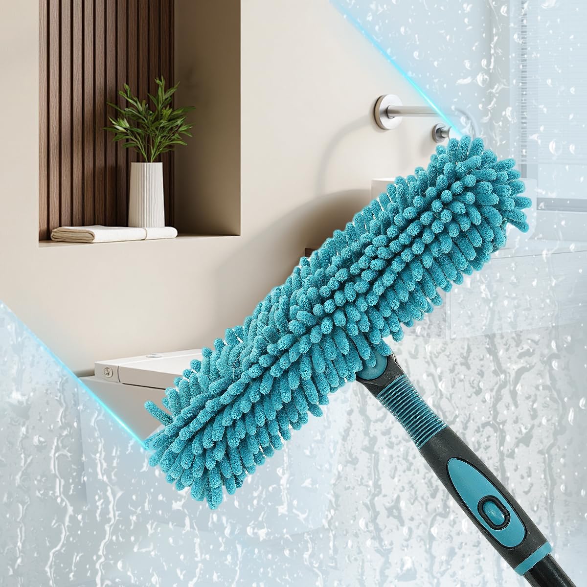 Buysenton Professional 2-in-1 Window Squeegee Cleaner Tool with 62" Extension Pole, Rotatable Bendable Head & Scrubber, Car Glass Cleaning Kit for Windows, Shower, Gas Station - 1 Blade 2 Scrubber