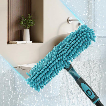 Buysenton Professional 2-in-1 Window Squeegee Cleaner Tool with 62" Extension Pole, Rotatable Bendable Head & Scrubber, Car Glass Cleaning Kit for Windows, Shower, Gas Station - 1 Blade 2 Scrubber