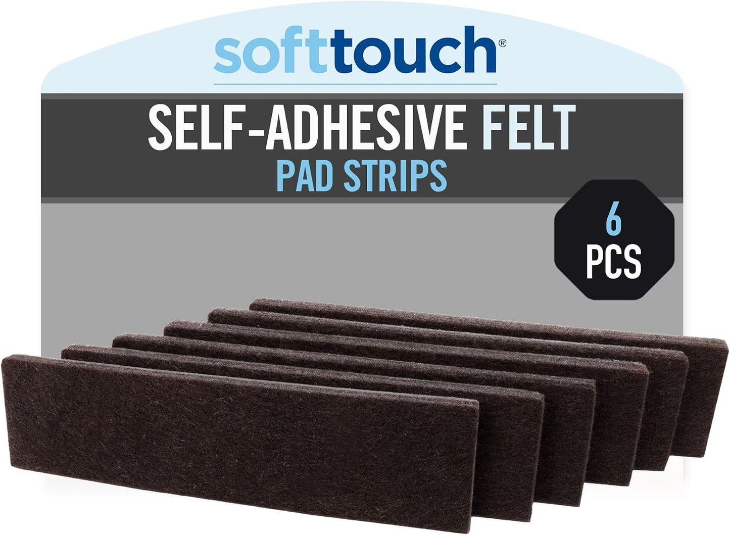 SoftTouch 1" x 4" Heavy-Duty Furniture Slider Felt Strips for Hard Surfaces, Adhesive Felt Tape Furniture Moving Pads for Beds, Sofas, Dressers, Set of 6, Brown